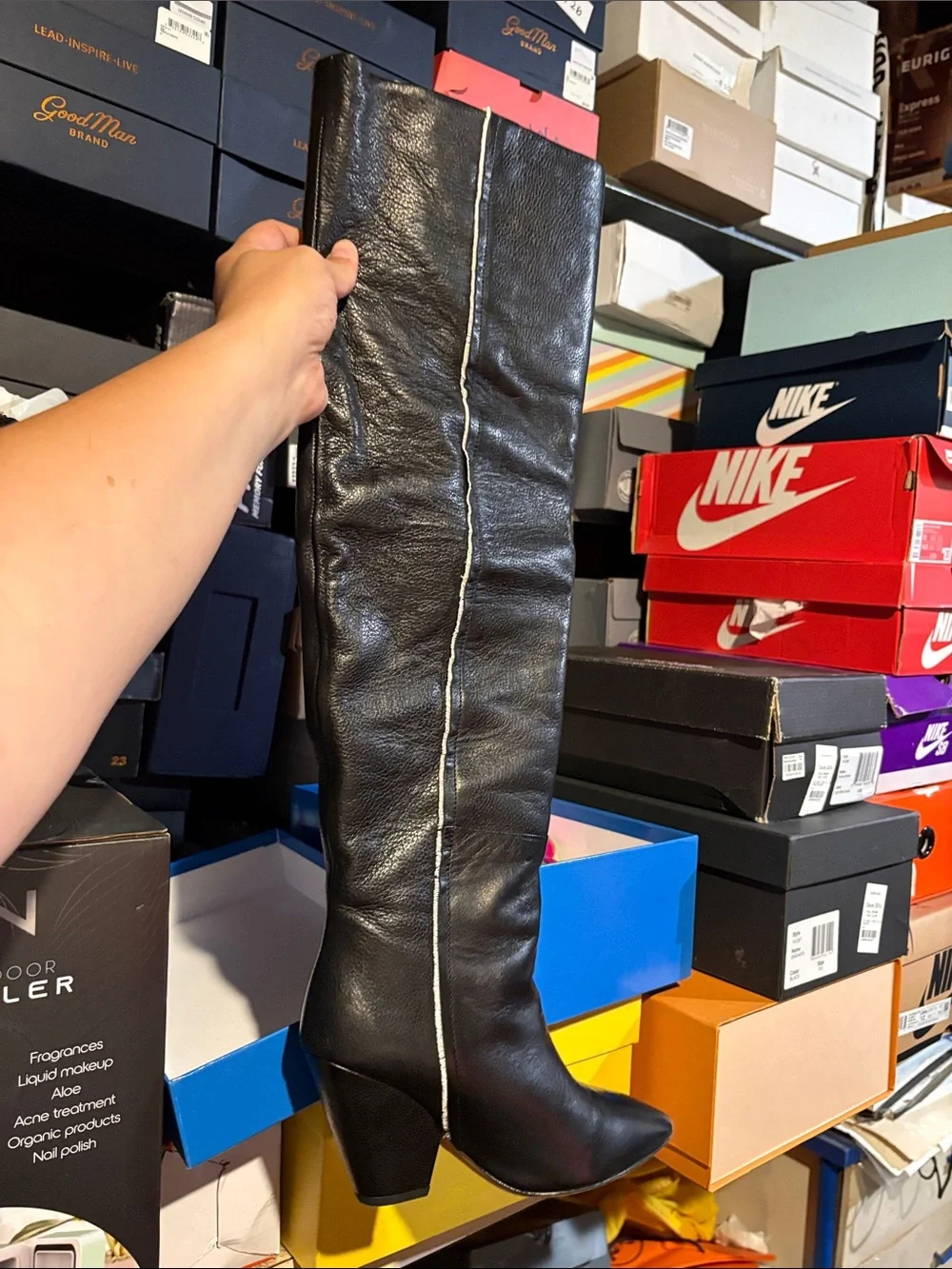 IRO Black Leather Over-the-Knee Pointed Toe Boots